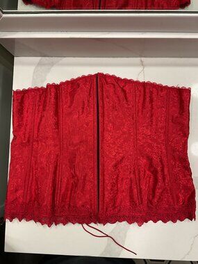 Vintage Frederick's of Hollywood Cherry Red Corset Bustier Size 44 Dark Romance